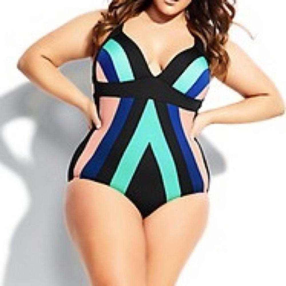 City Chic Colorblock One-Piece Swimsuit Sz XL (US Sz 24)